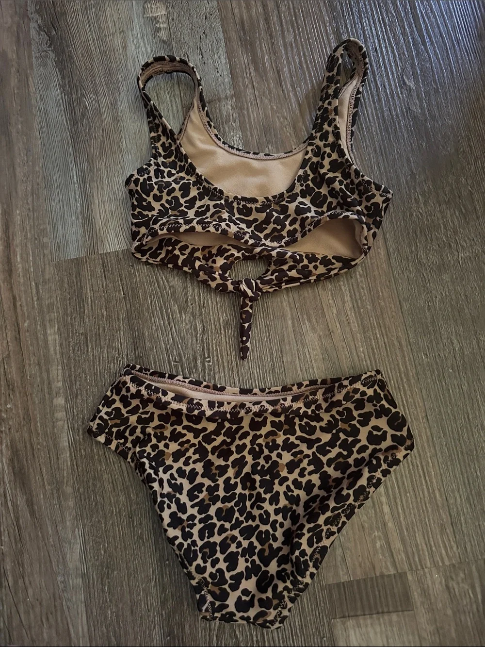 Girls Leopard Print Two-Piece Swim Bikini - Brown